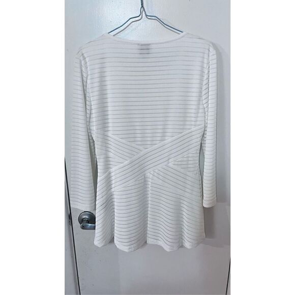 Eci Womens Ribbed Striped Long Sleeve Fit & Flare Dress White Silver Size Medium - Picture 5 of 9